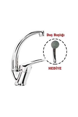 Mix Kuğu Banyo Batarya + Duş Başlığı Hediyeli Lisinya Gümüş