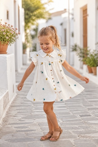 Eray Alp Kids Kız Çocuk Bej Çiçekli Müslin Elbise Yazlık Günlük Model
