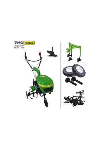 Taral 310 M 3+1 Benzinli Çapa Makinesi Kazayak 3'lü + Teker Takımı + Tekli Pulluk