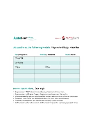 Peugeot, Citroen, Ford C-max İçin Yan Ayna Katlama Dişlisi-50 Di