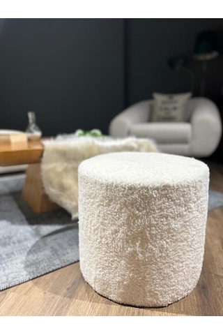 Dolce Puf Peluş Kumaş Silindir Dekoratif Pufidik Puf Bench Krem