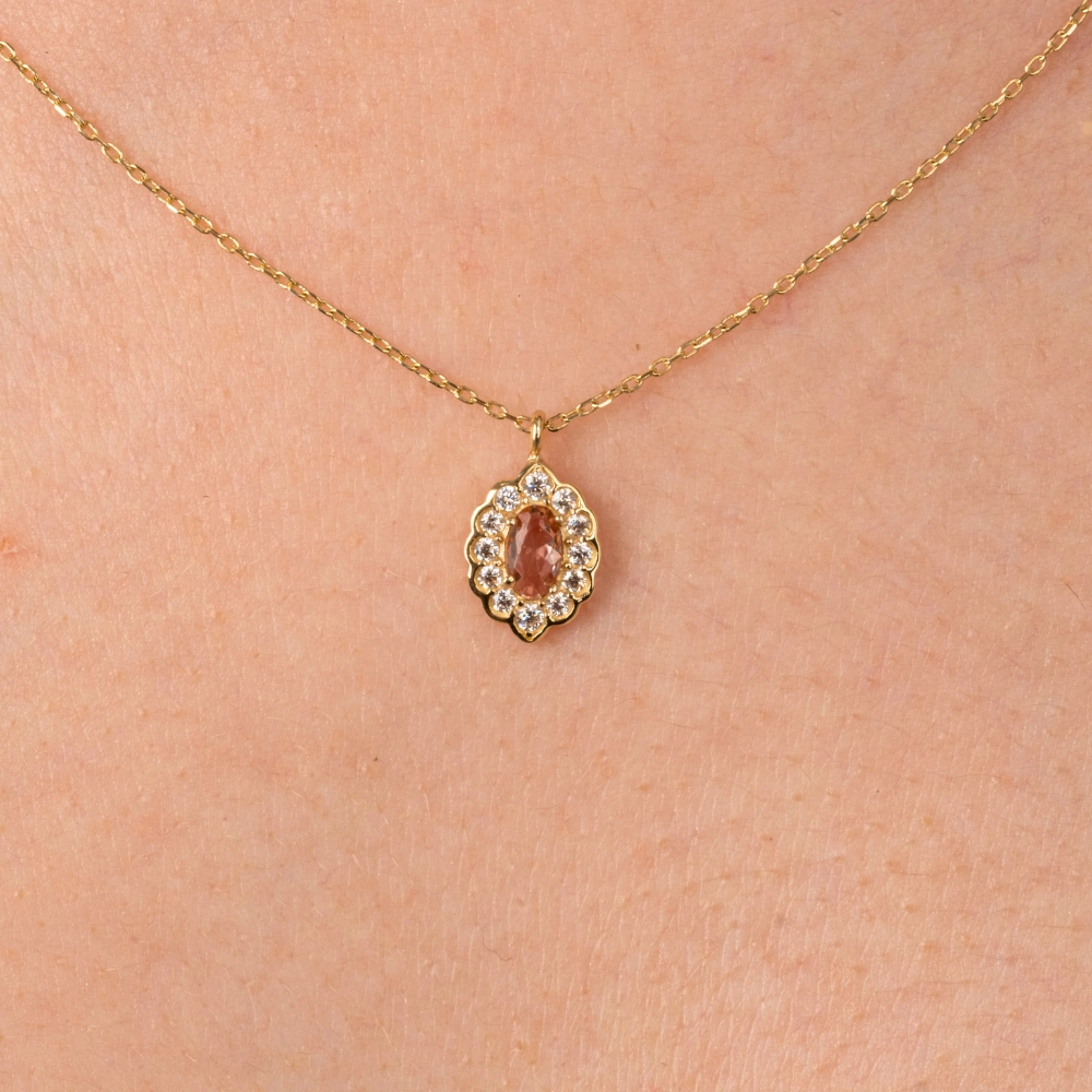 Gümüş Kolye - Zultanit Oval Taşlı 925 Ayar Gümüş Kolye Sarı