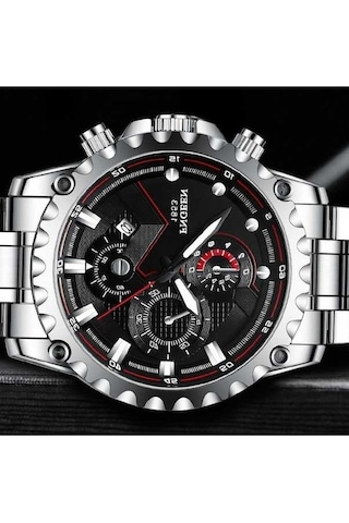 Fastbuy Fngeen 5757 Erkek Saat, Su Geçirmez, Paslanmaz Çelik, Siyah Deri Kılıf, Beyaz Yüzey, Spor Tarzı, Çok Renkli Çok Renkli