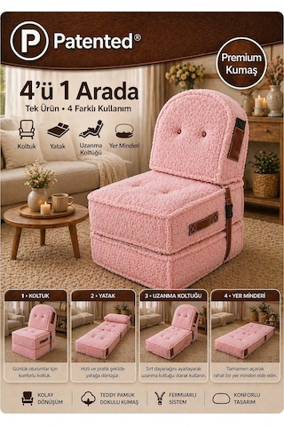 Viscolog Comfy Premium Teddy Kumaşlı Fermuarlı Modüler Çocuk Aktivite Koltuğu Ve Yer Minderi Seti 50x50 70cm Pembe