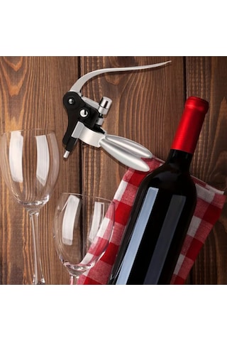 Atay Garage Tirbuşon Tavşan Burgu Şarap Şampanya Açacağı Dayanıklı Metal Yapı Ergonomik Tasarım Gümüş - Siyah