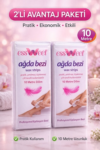Essweet Ağda Bezi 10 Metre Dilim Profesyonel Epilasyon Bezi Çift Taraflı Kullanım Yırtılmaz Dayanıklı Ağda Bandı 2 Li Paket