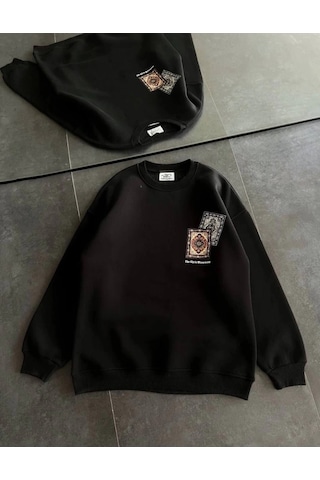 Zenna Tarz Bisiklet Yaka Baskılı Sweatshirt - Siyah