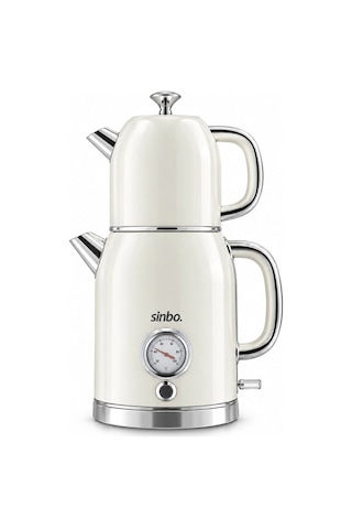 Krem Elektrikli Cam Demlikli Plastik Retro Çay Seti Çaycı Derece Göstergeli 1600w 1.8lt - 1lt Stm-5849 Bx40