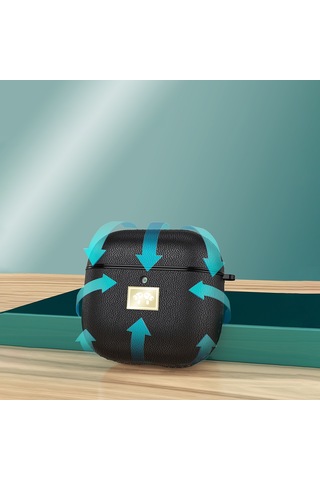 Airpods 4 Uyumlu Kılıf Deri Görünümlü Askı Aparatlı Wlons Kulaklık Kılıfı Siyah