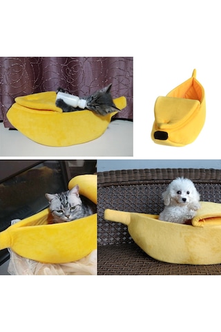 Leezsing Muz Kedi Yatağı Evi Yavru Köpek Yastığı Kulübe Taşınabilir Sıcak Evcil Hayvan Sepeti Malzemeleri Mat