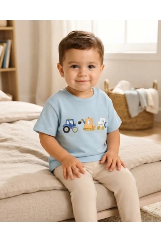Tuffy Açık Mavi Erkek Bebek Buz Mavi Çizgi Desenli Kısa Kollu T-shirt