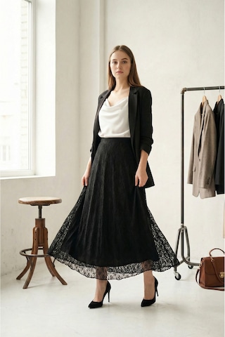 Sayzen Your Shine Dantelli Beli Lastikli Iç Astarlı Etek Sy-etk2601 Siyah