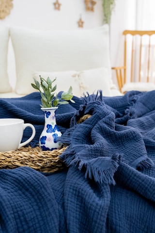 4 Katlı Müslin Yatak Örtüsü - Lacivert Renk Çift Kişilik Pike Lacivert