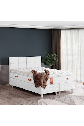 Gümüş Tek Kişilik Baza Başlık Real Pedli Yatak Seti Beyaz 90 x 200