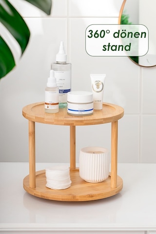 M9263-35 360 Döner Standlı Bambu Sunumluk Organizer-2 Katlı Baharatlık Düzenleyici Stand Ahşap