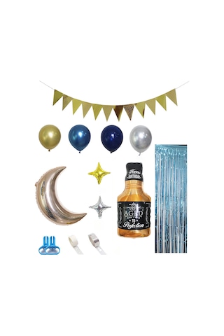 Moveevo 87 Parça Viski Balon Dekor Seti - Mavi Renkli Parti Süsleri Ve Zincirler