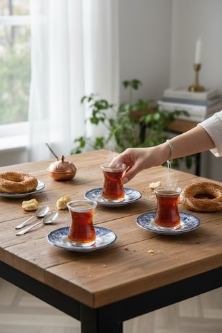 Akayev Porselen Vintage Blue 6 Parça Çay Tabağı