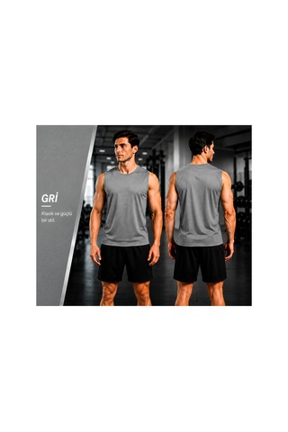 Beydex Erkek Nem Emici Hızlı Kuruma Atletik Teknik Sporcu Sıfır Kol T-shirt Gym Gri