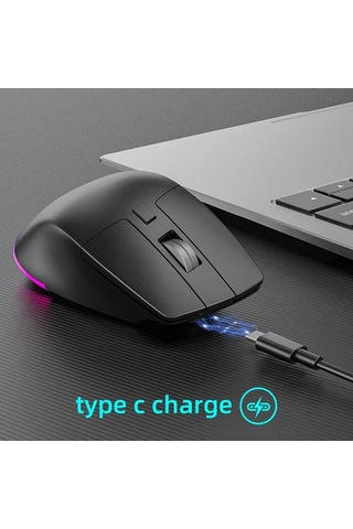 Kablosuz Mouse Bluetooth 5.0/4.0 + 2.4g Ergonomik Şarjlı Sessiz Rgb Mouse Modern Tasarım Işıklı Genel