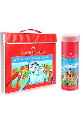 Faber-Castell Kuru Boya 24 Renk Metal Tüpte + Faber-Castell Çantalı Pastel Boya 24 Renk