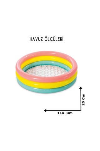 Lexroo Şişme Yumuşak Tabanlı Renkli 3 Boğumlu Baby Pool Çocuk Bebek Havuzu,114x25 Cm Ve Pompa+yama Çok Renkli