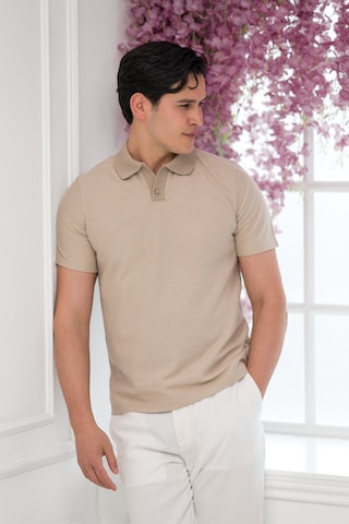 Advante Slimfit Spor Örgü Kumaş Tek Düğme Polo Yaka T-shirt Krem