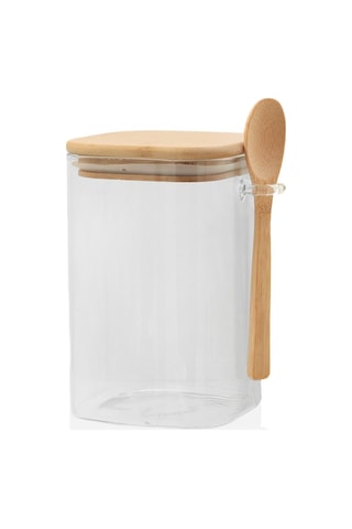 The Mia Bambu Kaşıklı Cam Saklama Kabı Kare 1050 Cc