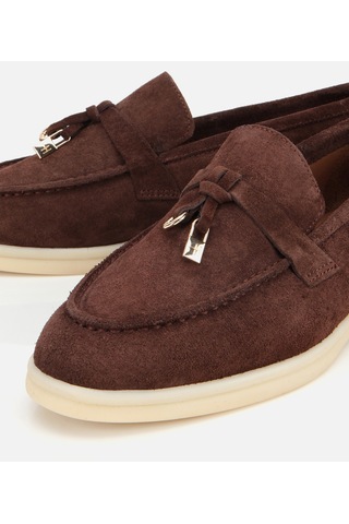 Hotiç Kadın Süet Deri Kahverengi Gold Aksesuarlı Klasik Loafer 01ayh313760a480 01ayh313760a480 Kahverengi
