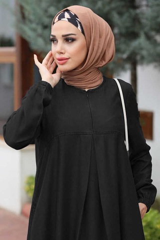 Neways 6482 - Ön Tek Pileli Elbise Siyah