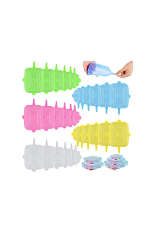 30 Adet Silikon Streç Kapaklar Dikdörtgen Yeniden Kullanılabilir Silikon Kapaklar Gıda Depolama İçin Mikrodalga Kapak Açık Mor