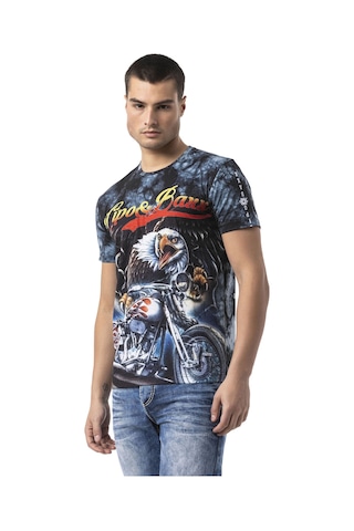 Cipo & Baxx Erkek Grafik Baskılı Tişört Vintage Motosiklet Temalı Bisiklet Yaka Casual Pamuklu Erkek Tişört Ct821 Mavi