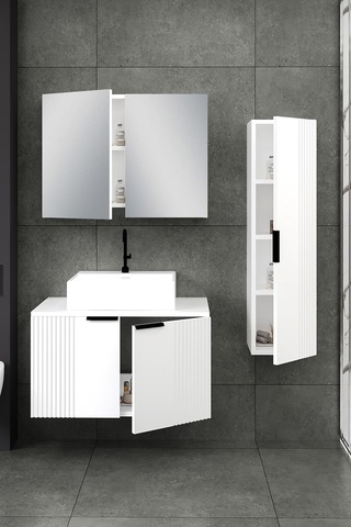 %100 Mdf 80 Cm Chester Banyo Dolabı + 30 Cm Boy Dolabı Beyaz