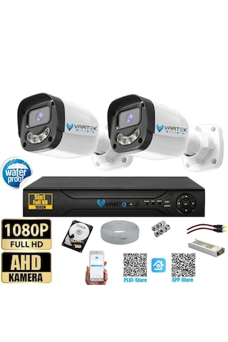 2 Kameralı 320gb-5mp Gece Renkli Gülen Yüz 1080p Fullhd Kamera Set-su Gecirmez-sabit İp Gerektirmez