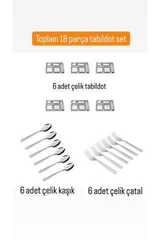 18 Parça Piknik Kahvaltılık Çelik Tabildot Set 6 Adet Çatal ,6 Adet Kaşık ,6 Adet Tabildot Tabak Gümüş