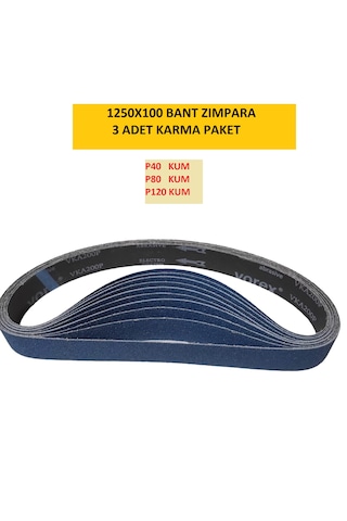 Bant Zımpara 1250x100 Zirkonyum 3 Lü Karma Paket P40 - P80 - P120 Kum