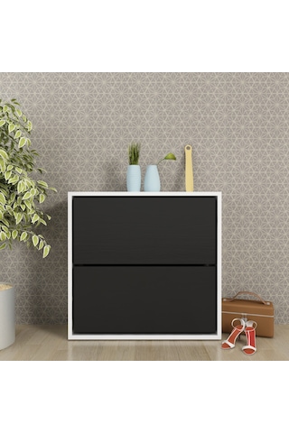 Moonlife 2 Kapaklı Kayar Raflı Ayakkabılık Siyah