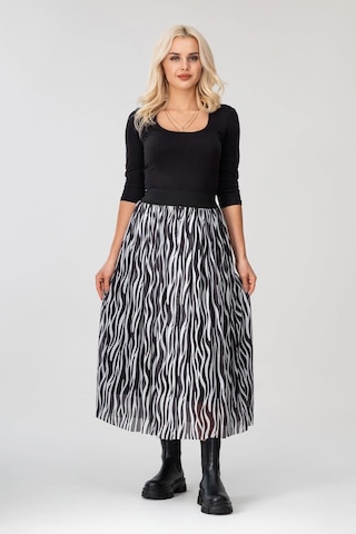 Bold & Young Kadın Siyah Beyaz Zebra Baskılı Astarlı Beli Lastikli Tül Etek