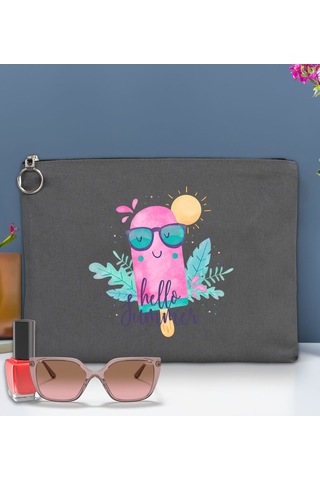 Bk Gift Yaz Temalı-5 Astarlı Antrasit Portföy Çanta 30x21cm, Baskılı El Çantası, Organizer Çanta Çok Renkli