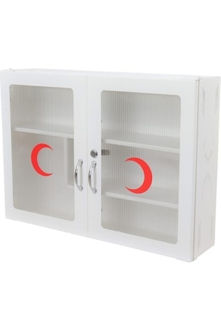 Akşan Şeffaf Çift Kapaklı Kilitli Metal İlk Yardım Ecza Dolabı Ko Beyaz