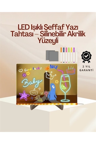 Mey İthalat Çocuklar İçin Renkli Led Mesaj Tahtası Neon Kalemli, Eğlenceli Ve Yaratıcı Yazı Panosu