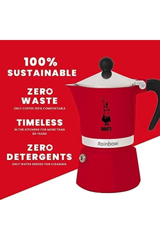 -: 3 Cups Ocak Üstü Espresso Pişirici - 130ml - Kırmızı Renk - Alüminyum Gövde - Patentli Güvenlik Valfi - Tüm Ocak Türleri İçin Uygundur İndüksiyon Hariç
