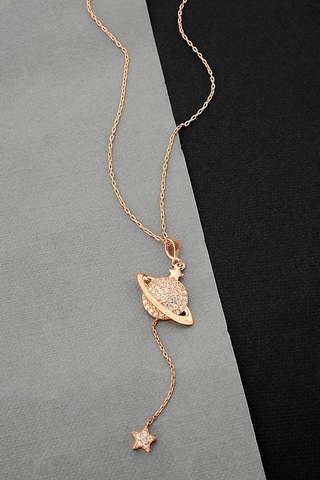 Sallantılı Gümüş Satürn Gezegen Kolye - N163701