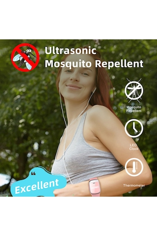 Xiyyadms Sıcaklık Ölçer Ve Saat Fonksiyonlu Ultrasonik Kovucu Bileklik - Siyah Erkek, Kadın, Çocuk Kullanıma Uygun