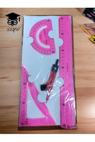 Kırılmaz Cetvel Seti 30 Cm Pergel İletki Gönye Cetvel Plastik Flexible Geometri Seti Mavi