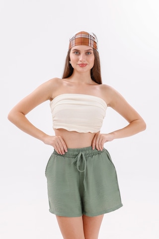 Genius Store Genıus Store Kadın Şort Aerobin Pamuklu Cepli Çekmez Kumaş Beli Lastikli Şort Yeşil