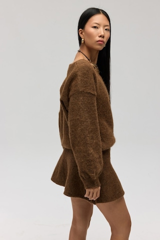 Mai Collection Mai Studios Co. Nordis Volanlı Açık Kahve Triko Mini Etek Acık Kahve