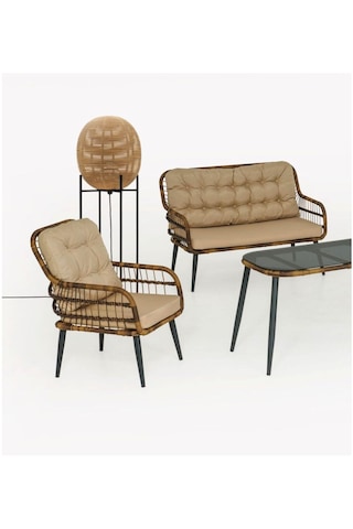 Capri Swing Pisa İkili Rattan Bahçe Balkon Oturma Grubu Açık Kahve 753