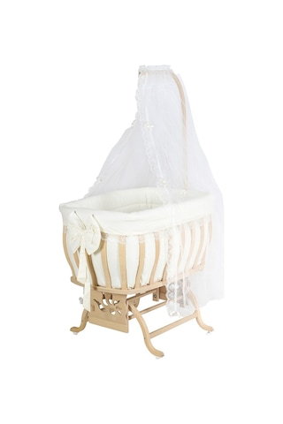 Setaymobilya Beşik, Fiyonklu Mdf Sallanan Beşik + Uyku Seti - Setay