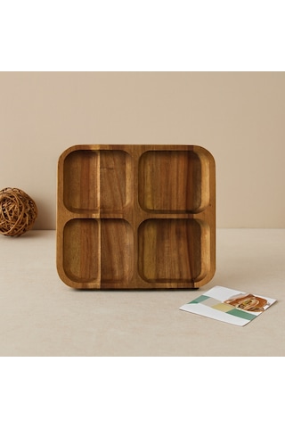 Akasya Ahşap 4 Bölmeli Kare Servis Tepsisi 20x20x1.4 Cm