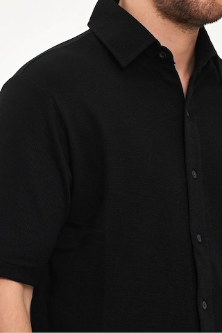 Erkek Önü Düğmeli Rahat Kalıp Nefes Alabilen %100 Pamuk Gömlek Siyah